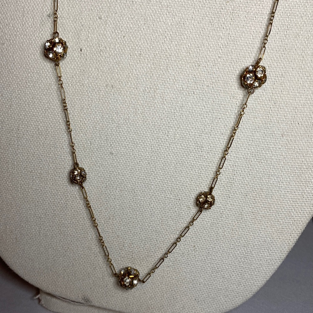 Vintage Dauplaise Rhinestone orb Goldtone necklace
